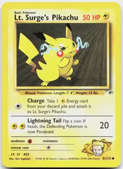 Lt. Surge's Pikachu 81/132 Common Gym Heroes Pokemon Moderately Played - Image 1