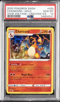 2020 POKEMON SWORD & SHIELD VIVID VOLTAGE CRACKED ICE #025 CHARIZARD-HOLO PSA 10 - Image 1