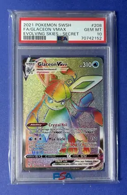 2021 Pokemon SWSH FA/Glaceon VMax Evolving Skies Secret #208 PSA 10 GEM MT - Image 1