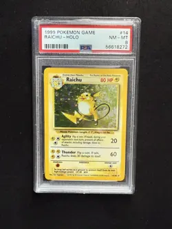 1999 Pokemon Game Raichu Holo PSA 8 Mint 14/102 Unlimited Base Set Card 14 Rare - Image 1