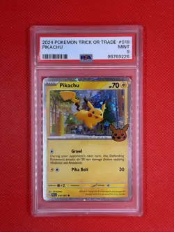 PIKACHU #018 COSMOS HOLO PUMPKIN STAMPED 2024 POKEMON TRICK OR TRADE PSA 9 MINT - Image 1
