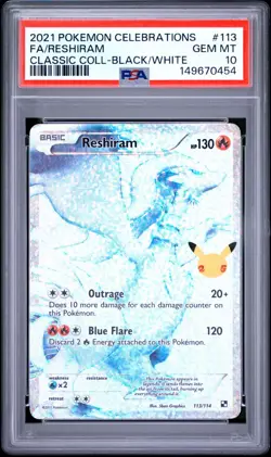 PSA 10 RESHIRAM 113/114 FULL ART CELEBRATIONS CLASSIC COLLECTION POKEMON 🔥 - Image 1