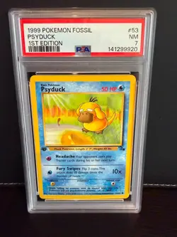 Psyduck #53 1st edition Pokemon Fossil PSA NM 7 - Image 1