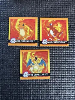 1999 Artbox Pokemon Stickers Series 1 Charizard Charmeleon Charmander set #4,5,6 - Image 1