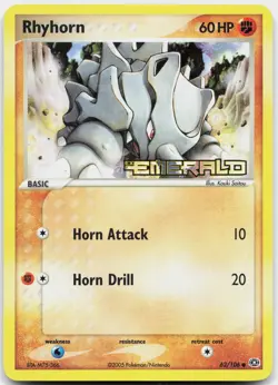 Rhyhorn 62/106 Common Emerald Pokemon Reverse Holo Lightly Played - Image 1