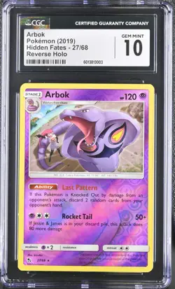 Arbok Reverse Holo Rare 27/68 Pokemon Hidden Fates CGC 10 - Image 1