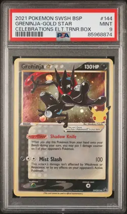 Pokemon Celebrations ETB Greninja Gold Star Promo #144 PSA 9 - Image 1