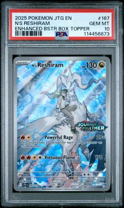 2025 Pokemon Journey Together N'S Reshiram Enhanced Bstr Box Topper PSA 10 #167 - Image 1