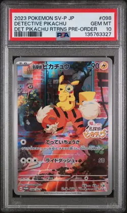 2023 POKEMON JAPANESE SV-P PRE-ORDER PROMO #098 DETECTIVE PIKACHU PSA 10 - Image 1