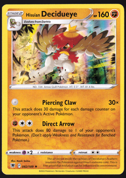 Hisuian Decidueye 082/189 Holo Astral Radiance Pokemon TCG Card NM - Image 1