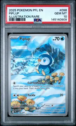 2025 POKEMON PFL EN-PHANTASMAL FLAMES #098 PIPLUP ILLUSTRATION RARE PSA 10 - Image 1