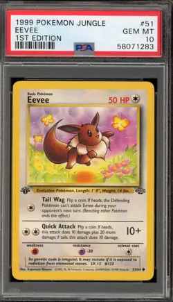 Pokemon Eevee Jungle 1st Edition #51 PSA 10 Gem Mint - Image 1