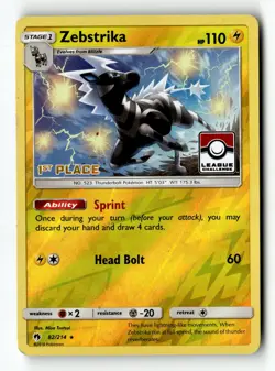 Pokemon Card Zebstrika - League Challenge 1st Place Reverse Holo LP 082/214 - Image 1