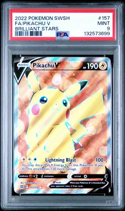 2022 POKEMON SWORD & SHIELD BRILLIANT STARS #157 FULL ART/PIKACHU V PSA 9 - Image 1