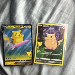 Pokemon TCG Celebrations Surfing Pikachu V & Pikachu Foil Anniversary Cards Lot - Image 1