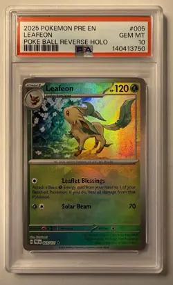 Pokemon SV Prismatic Evolutions Leafeon 005/131 EN Reverse Holo Rare PSA 10 - Image 1