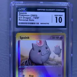 Pokemon Spoink 2003 EX Dragon 74/97 Reverse Holo CGC Gem Mint 10 Card - Image 4