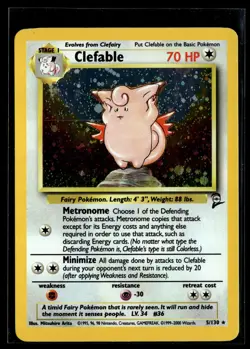 Clefable 5/130 Base Set 2 Rare Holo Pokemon - Image 1