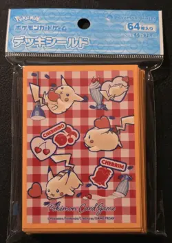 NEW POKEMON CENTER JAPANESE PIKACHU HEART DECK SLEEVES 64 CT CHERRY PICNIC - Image 1