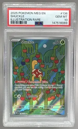 147516069 Shuckle 2025 Pokemon Mega Evolution #136 Illustration Rare PSA 10 - Image 1
