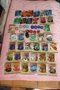 Bakugan Large Card Lot Of 27 Red Metal Cards & 10 Blue Cards & 15 Balls - Image 1
