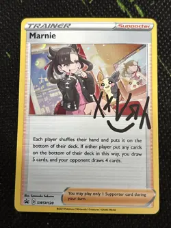 Pokemon Marnie SWSH120 Promo Autograph Holo Swirl NM - Image 1