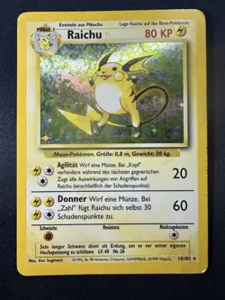 Raichu Holo Base Set 14/102 GERMAN Vintage Pokemon Card 1999 MP WOTC B - Image 1