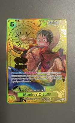 Monkey D. Luffy RARE 2ND ANNIVERSARY GOLD FOIL PROMO ALT ART ONE PIECE TCG Mint - Image 1