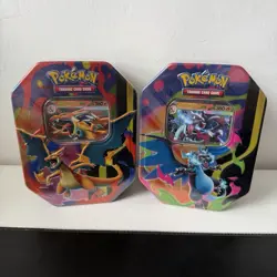 Pokemon Mega Charizard X + Y Mega EX Tins BUNDLE SET OF 2 Tins New/Sealed - Image 1