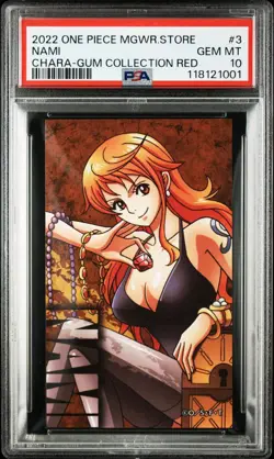 2022 One Piece Mugiwara Store Nami Chara Gum Collection Sticker Red 3 PSA10 - Image 1