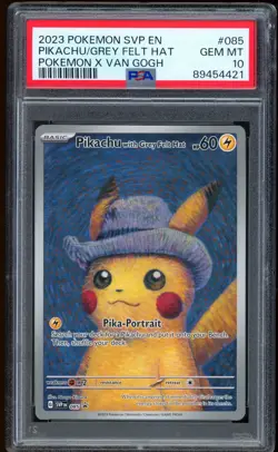 2023 Pokemon Pikachu Van Gogh Grey Felt Hat Promo SVP EN #085 PSA 10 GEM MINT - Image 1