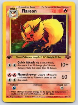 Flareon 3/64 Jungle 1st Edition Holo Pokemon MP - Image 1