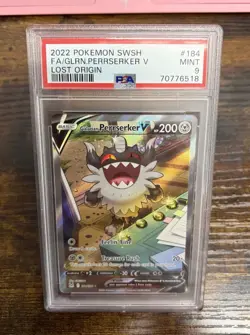 2022 Pokemon Galarian Perrserker V Lost Origin #184/196 PSA 9 Graded English - Image 1