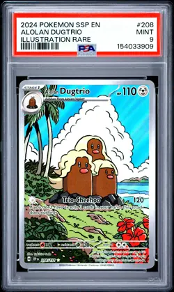 2024 POKEMON SSP EN-SURGING SPARKS ILLUSTRATION RARE #208 ALOLAN DUGTRIO PSA 9 - Image 1