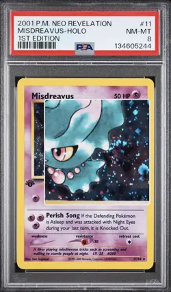 2001 Pokemon 1st Edition Neo Revelation Misdreavus Holo 11/64 with Swirl PSA 8 - Image 2