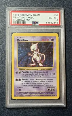 1999 Pokemon Base Set Shadowless Mewtwo Holo Rare 10/102 PSA 6 EX-MT - Image 1