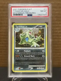 Pokemon 2007 Mysterious Treasures Tyranitar 17/123 Holo PSA 8 Graded - Image 1