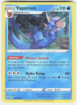 Vaporeon - Holo Promo SWSH: Sword & Shield Promo Cards SWSH072 NM S009 - Image 1