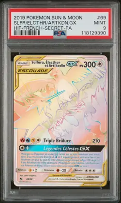 Carte Pokemon Sulfura, Electhor et Artikodin GX 69/68 PSA 9 Destinees Occulte - Image 1