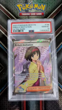 2023 POKEMON MEW EN-151 ULTRA RARE #196 ERIKA'S INVITATION PSA 10 - Image 1