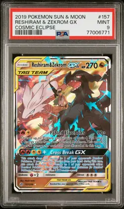 2019 POKEMON SUN & MOON COSMIC ECLIPSE #157 RESHIRAM & ZEKROM GX PSA 9 - Image 2