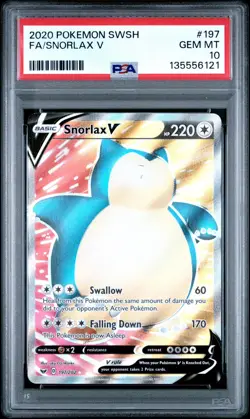 Pokemon TCG Snorlax V 197/202 PSA 10 Gem Mint Full Art Sword Shield Base - Image 1