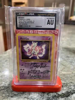 Pokemon Autographed Mewtwo Kids WB Promo Card Signed by Jay Goede Authentic - Image 1