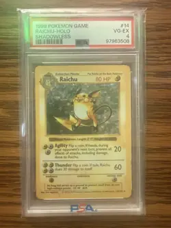 PSA 4 1999 Pokemon Raichu Base Set Shadowless Holo Rare 14/102 English - Image 1