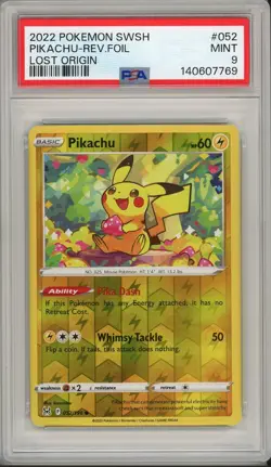 2022 Pokemon SWSH Lost Origin Pikachu Reverse Foil #052 PSA 9 - Image 1