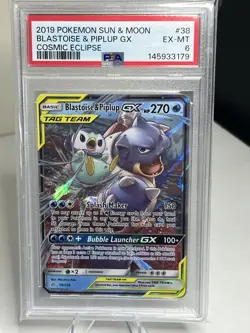 BLASTOISE & PIPLUP GX~2019 Pokemon COSMIC ECLIPSE ULTRA RARE (PSA 6) #38/236 🔥 - Image 1