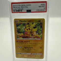 2022 POKEMON SWORD & SHIELD LOST ORIGIN #052 PIKACHU-REVERSE FOIL PSA 8 - Image 1