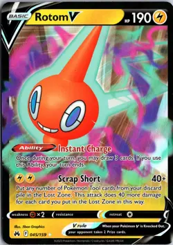Rotom V 045/159 Holo V Rare Crown Zenith Pokemon Near Mint - Image 1