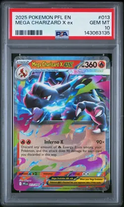 Pokemon Me02 PFL-EN Phantasmal Flames #013 Mega Charizard X ex RR PSA 10 - Image 1