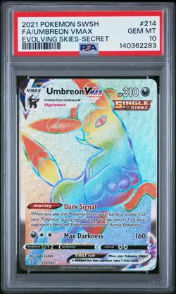 PSA 10 Umbreon VMAX Rainbow Rare EVOLVING SKIES 214/203 Graded Pokemon Card - Image 1